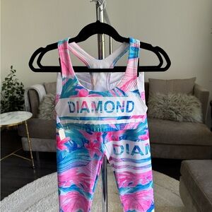 Pink White Blue Tropical Fitness Outfit set Bra and Leggings Size Medium New NWT